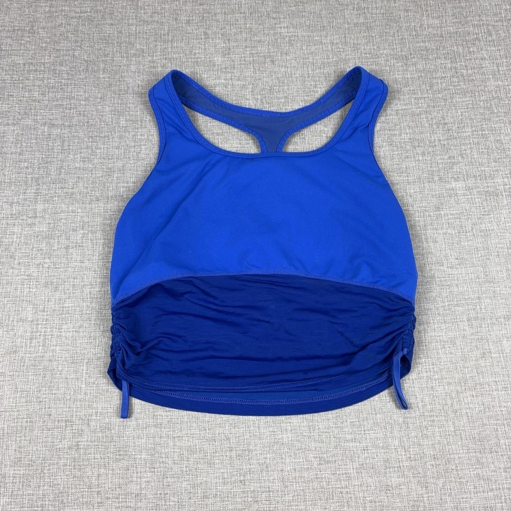 Fabletics Tank Womens Small Blue Cropped High Neck Built-In Bra Yoga Top